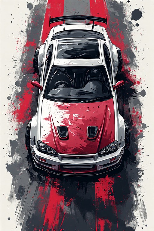 Minimalist Nissan Skyline GTR R34 White & Red Wallpaper in high resolution 4k. Features: .
