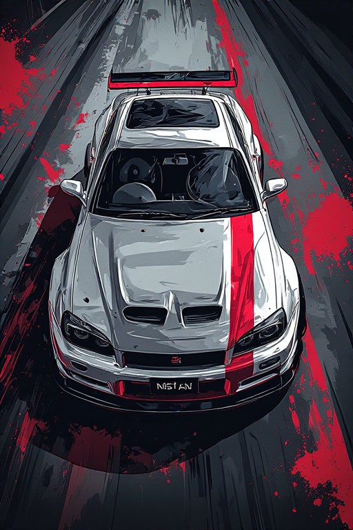 Front View Nissan Skyline R34 Art Wallpaper in high resolution 4k. Features: .