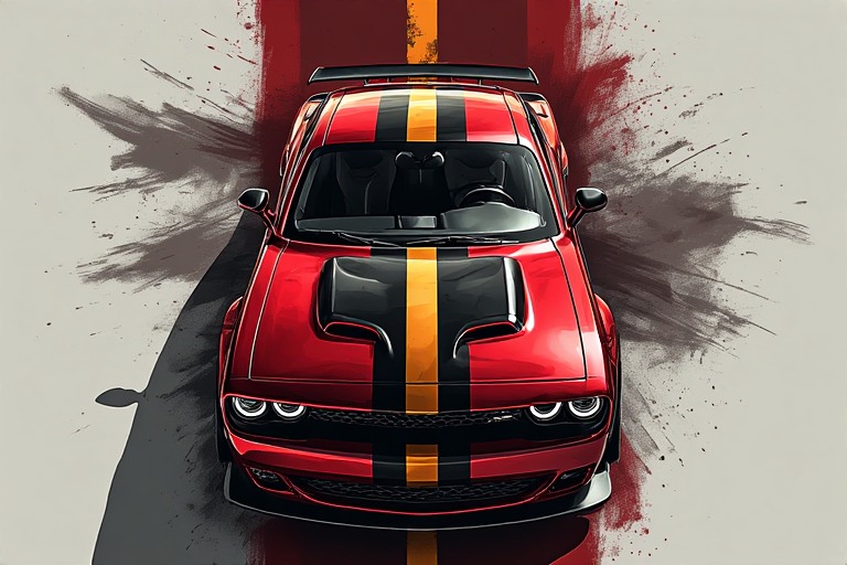 Red & Gold Dodge Challenger Muscle Car Wallpaper in high resolution 4k. Features: car.