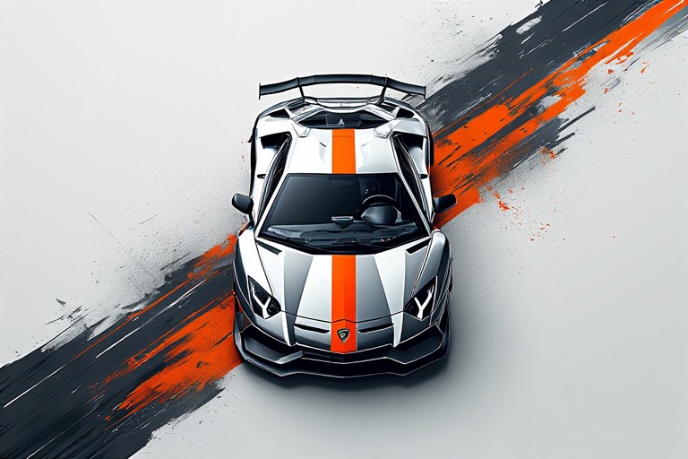 Lamborghini Aventador Silver & Orange Art Wallpaper in high resolution 4k. Features: car.