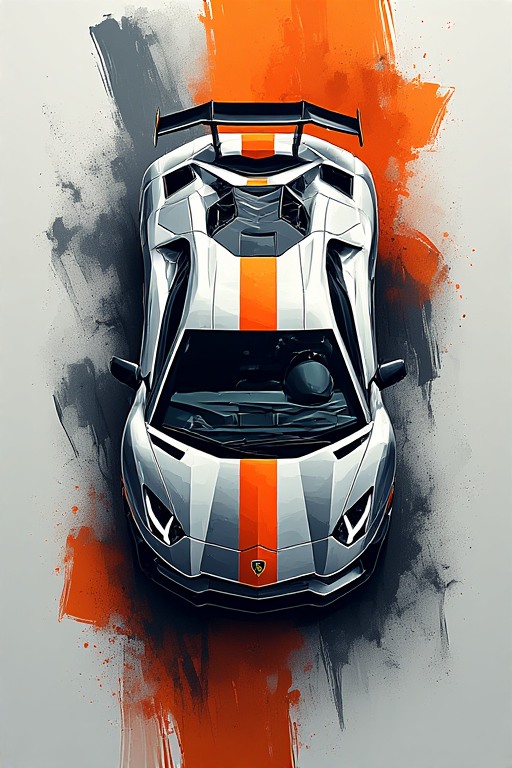 Aggressive Silver & Orange Supercar Abstract Background in high resolution 4k. Features: car.
