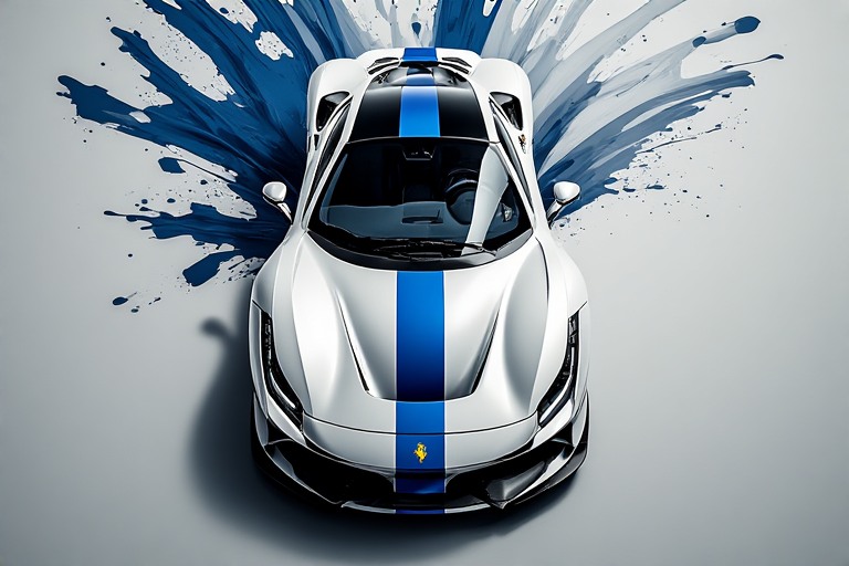 Minimalist White & Blue Ferrari Art Phone Wallpaper in high resolution 4k. Features: car.