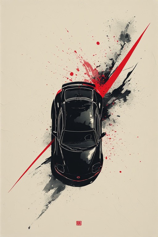 Mazda RX7 Japanese Ink Art Wallpaper in high resolution 4k. Features: car.