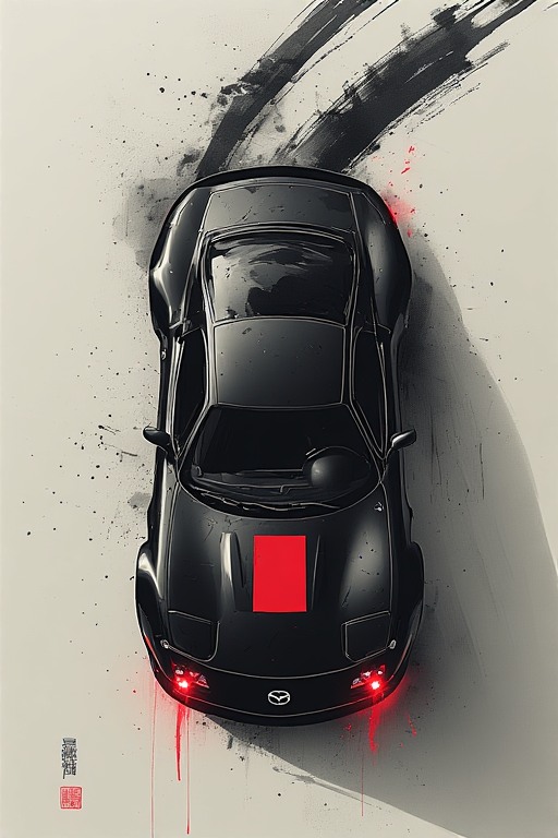 Black Mazda RX-7 Minimalist Red Accent Wallpaper in high resolution 4k. Features: car.