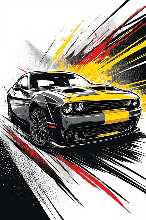 Dodge Challenger Hellcat Yellow & Black Muscle Car Wallpaper in high resolution 4k. Features: car.