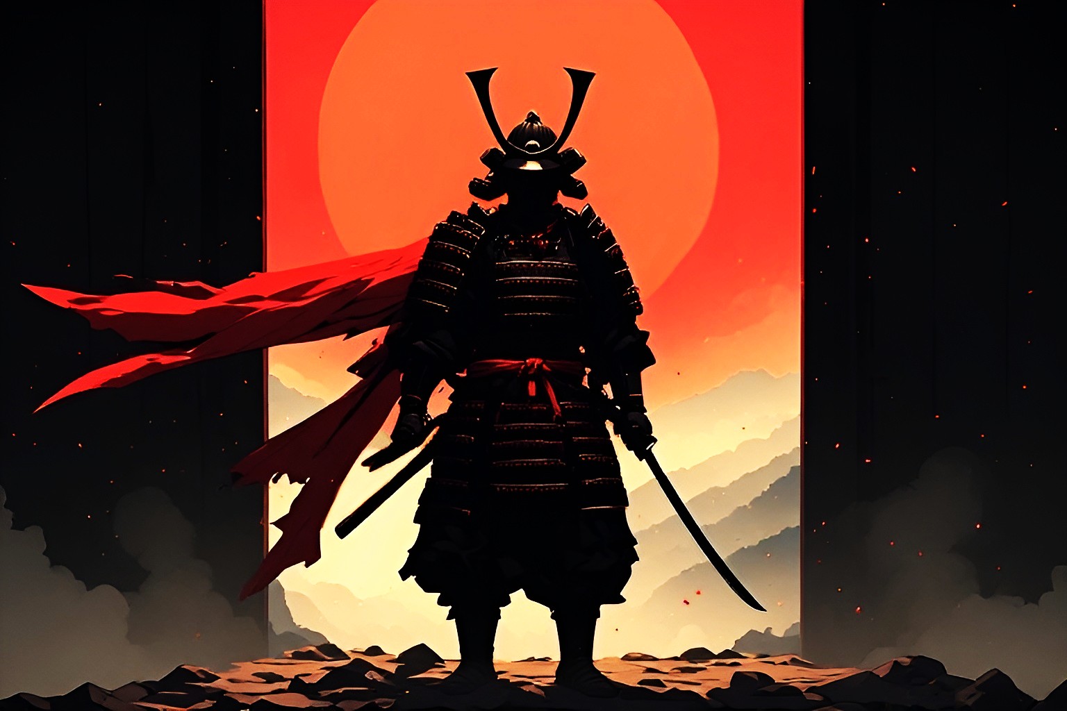 Crimson Samurai Under the Blood Moon [ in high resolution 4k. Features: samurai.